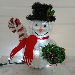 Vintage Tinsel Snowman 12" Candy Cane Wreath Christmas Decoration